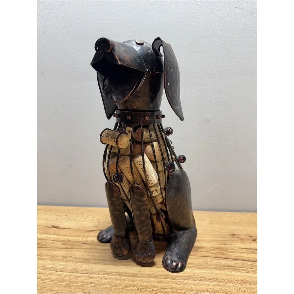 Corky Metal Wire Dog Decorative Wine Cork Storage Container Bottle Holder Decor